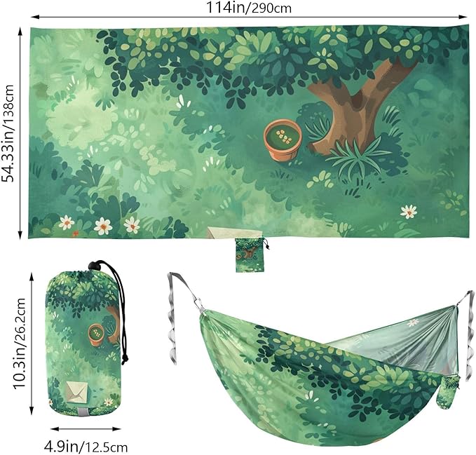 Green Tree Flower Watercolor Envelope 330lb Capacity Hammocks with Hanging Rope Tree Hammock for Patio Backyard Lounge Base capas para la Lluvia
