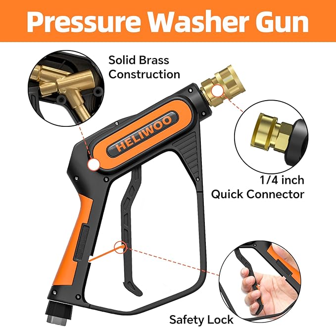 Short Pressure Washer Gun with Foam Cannon 5000 PSI, 1/4 Inch Quick Connector, with 5 Pressure Washer Nozzle Tips, 1 Liter Dual Connector