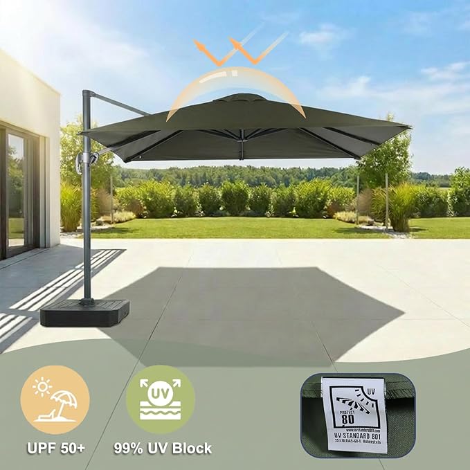 BPS 10'x10' Cantilever Umbrella Replacement Canopy for 8 Ribs Square Offset Umbrella, Outdoor Canopy Replacement for Patio Parasol, Canopy Only