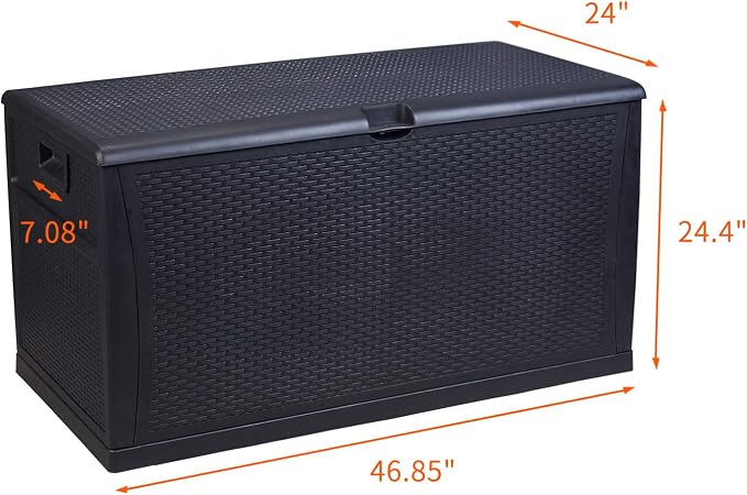 Deck Box, 120-Gallon Patio Outdoor Plastic Storage 47.2" L x 24.01" W x 24.80" H Waterproof Black