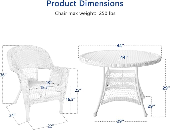 Jeco 5 Piece Wicker Outdoor Dining Set, White