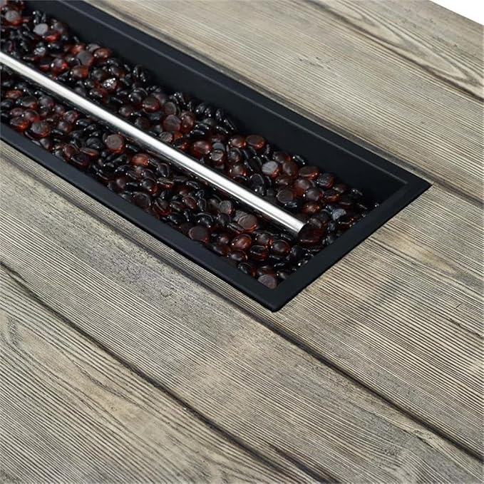 Pemberly Row 70" Rectangular Wood Outdoor Patio Fire Pit Table, Light Gray Simulated Driftwood Finish, Magnesium Oxide Coating, 50,000 BTU Propane Burner, Rustic Modern Style for Backyard or Deck Use