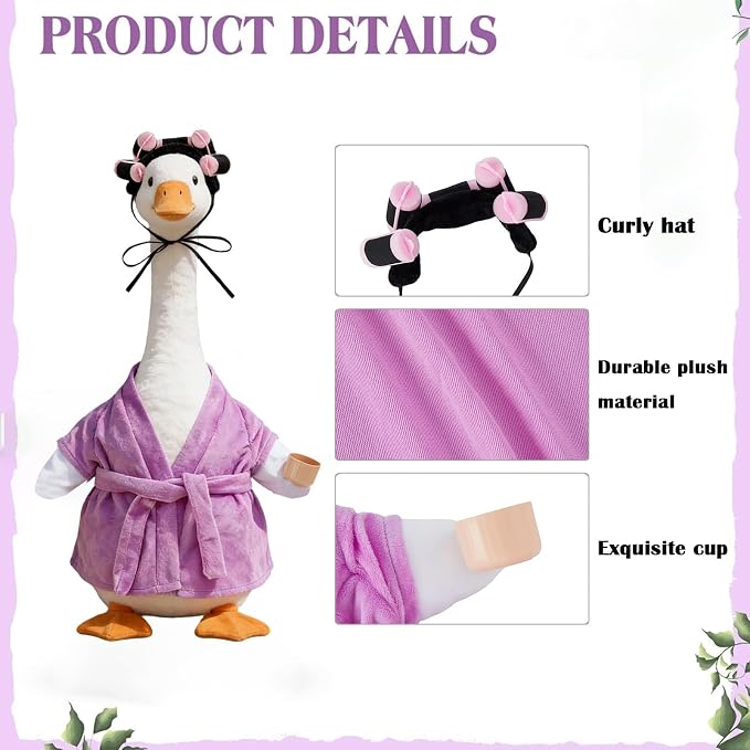 Old Lady Porch Goose Outfits Grandma Goose Clothes Glasses Curly Wig Floral Print Dress Cardign and Pearl Necklace,23'' Geese Statue Outdoor Patio Yard Lawn Decoration (Purple)