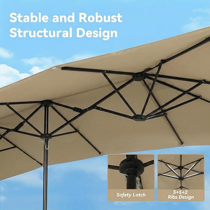 15×15ft Outdoor Patio Umbrella, Double Sided Market Rectangle Umbrella with Crank Handle, Large Sun Shade for Outside Deck, Backyard, Garden