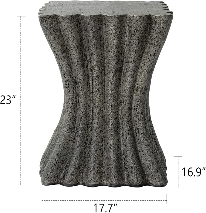 Outdoor Side Table – Lightweight Stone Patio Coffee Stand, Concrete End Table for Backyard, Balcony,Living Room,Bedroom(Wooden Stripes)