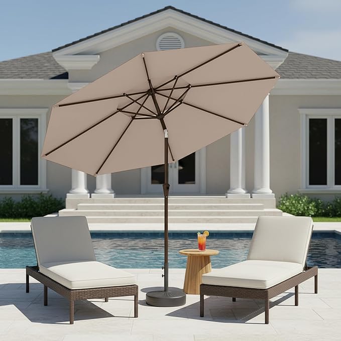 9ft 2-Tiers Patio Umbrella,Outdoor Market Table Umbrella with Push-Button Tilt & Crank | UV Protection,Suit for Backyard,Garden,Pool,Deck(Beige)
