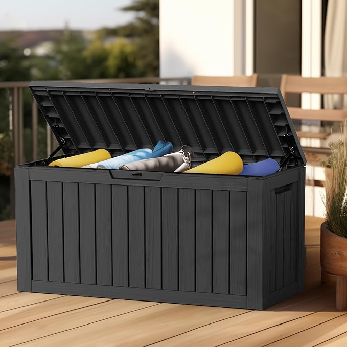 80 Gallon Deck Box Large Outdoor Storage for Patio Furniture,Outdoor Cushions,Garden Tools and Pool Supplies,Waterproof,Resin,Lockable(Black)