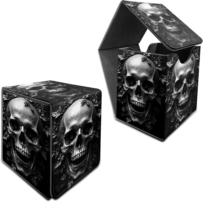 Dark Skull Card Deck Box for MTG, Personalized Card Storage Case Fits 120+ Sleeved Cards, Premium Leather TCG Box with Strong Magnetic Closure for Magic, CCG, PTCG, Baseball Cards