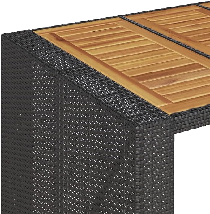 Synthetic Rattan Bar Table Black 72.8 Inch Long Rectangular Outdoor Bar Height Table Weather Resistant for Patio Garden Poolside
