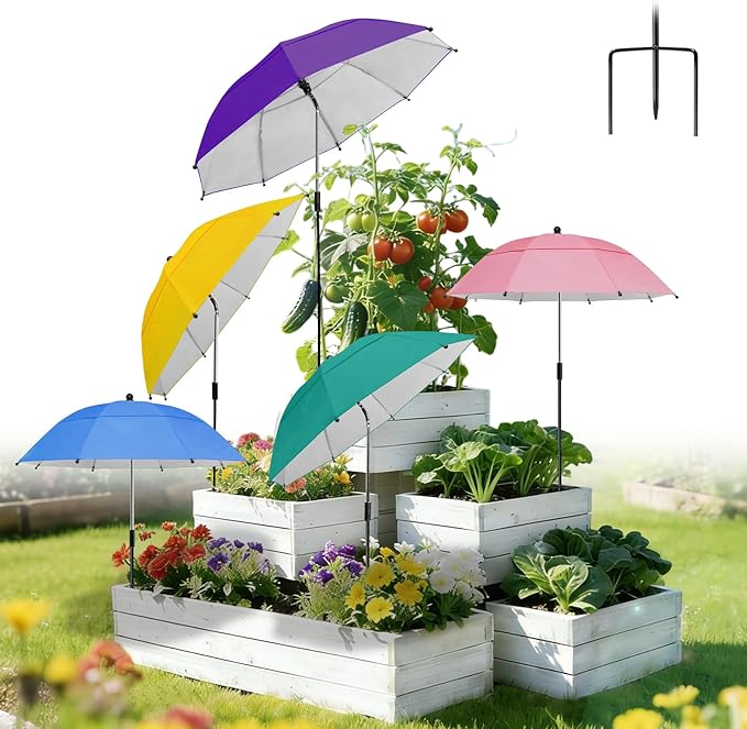 Plant Umbrellas, 5Pack 360°Adjustable Garden Umbrella for Outdoor Plants,24” Large Sun Shade for Garden Beds Potted Plants, 47.8" High Plant Shade Cover Umbrellas for Sun-Sensitive Plants