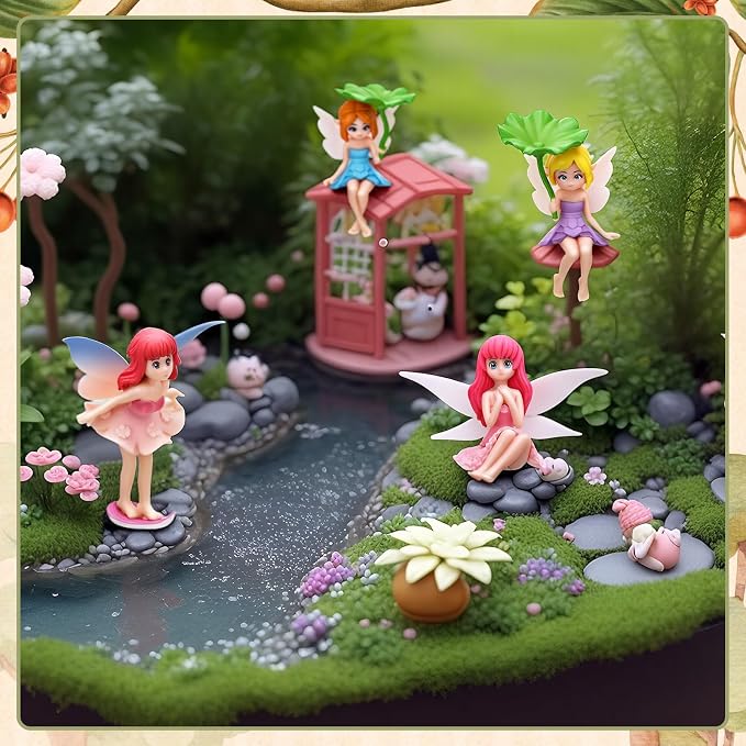 14Pcs Mini Fairy Garden Figurines Set | Miniature Tree Stakes Mini Fairy Figures with Fairy Garden Decor Cake Topper Landscapes DIY Terrarium Dollhouse Desk Decor