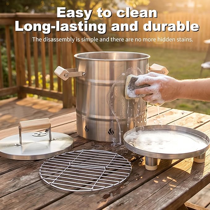 Mini Vertical Barrel Smoker & Grill Combo (6 LBS) | Food-Grade 304 Stainless Steel with Meat Hooks & Grate | Safe Rolled-Edge Design | Portable Charcoal Meat Roaster for Balcony & Backyard