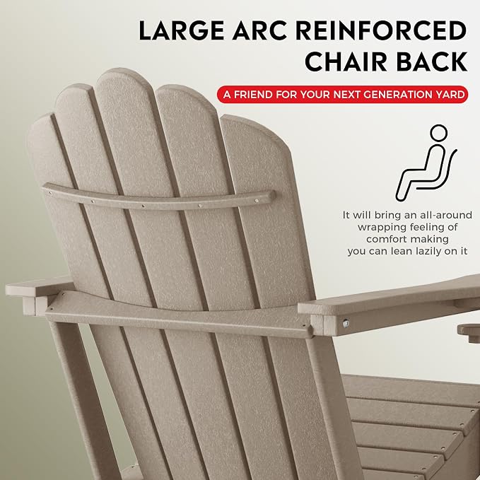Costaelm Lakeview 4-Piece Outdoor Patio HDPE Adirondack Chairs with Ottomans and Cup Holder Set, Weathered Wood