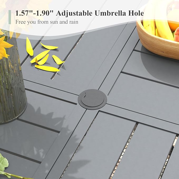 11 Pieces Outdoor Dining Set, 63.1" Spliced Patio Table with Umbrella Hole & Stackable Outdoor Dining Chairs, Patio Furniture Set for Deck Garden Porch, Grey Chairs & Dark Grey Table