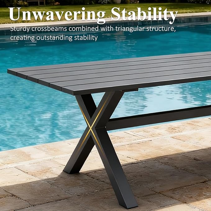 LayinSun 7 Pieces Outdoor Patio Dining Set, Aluminium Rectangular Dining Table and Wicker Rattan Chairs Set for Outside Backyard, Poolside
