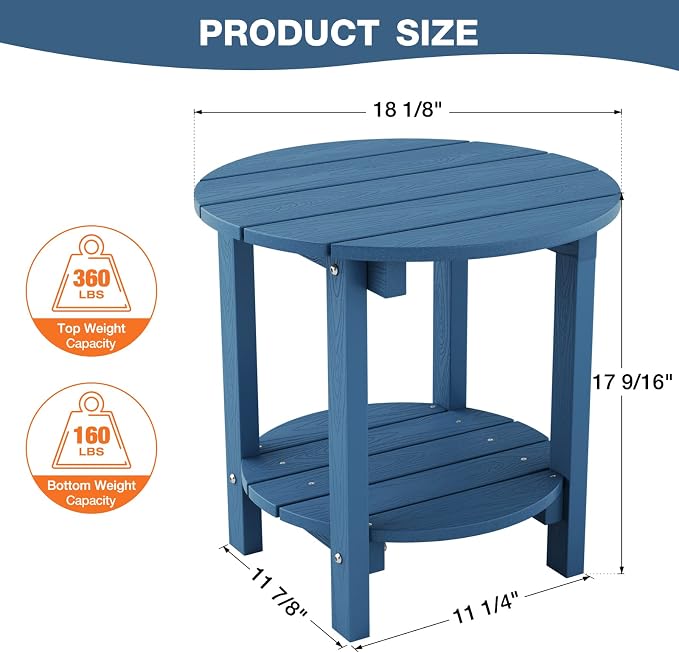 YEFU Adirondack Side Table, 18" Double Outdoor Side Table, Poly Lumber end Table, Weather Resistant for Indoor, Patio, Pool, Porch, Backyard-Navy