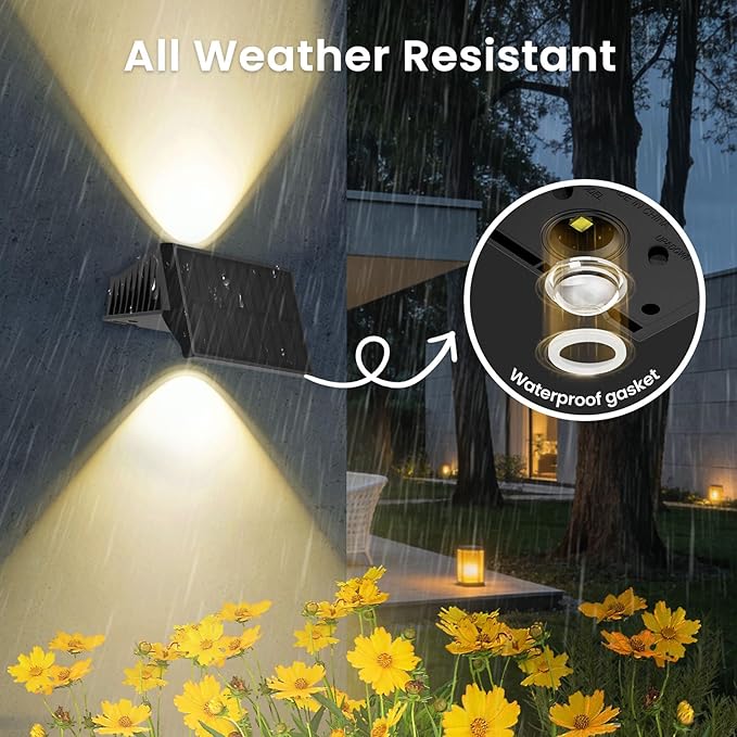 Solar Fence Lights Outdoor, 20 Pack White & RGB Up and Down Solar Wall Lights, IP67 Waterproof LED Dusk to Dawn Solar Powered Fence Lights for Patio, Backyard, Deck, Garden, Yard, Outdoor Wall Decor