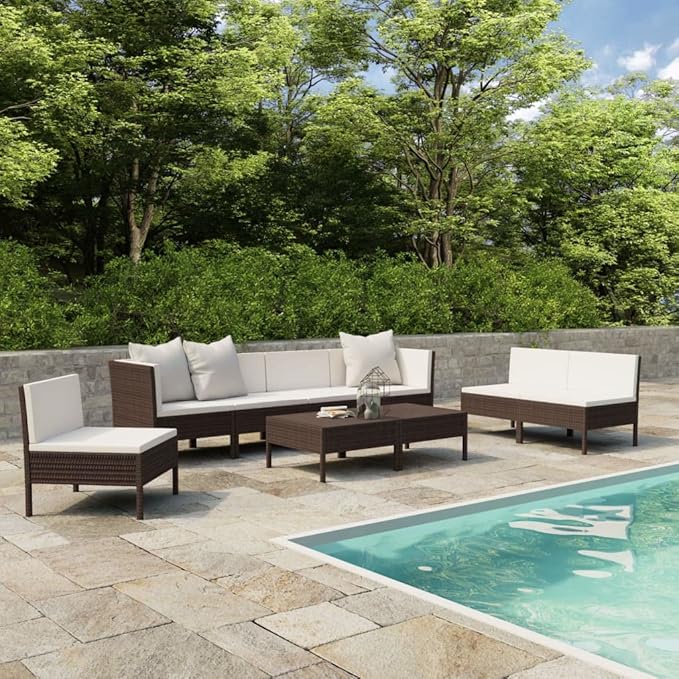 Patio Lounge Set with Cushions,Outdoor Patio Furniture,Outdoor Chat Conversation Set,Garden Furniture Sets,for Patio,Backyard,Garden,Outdoor,9 Piece Poly Rattan Brown