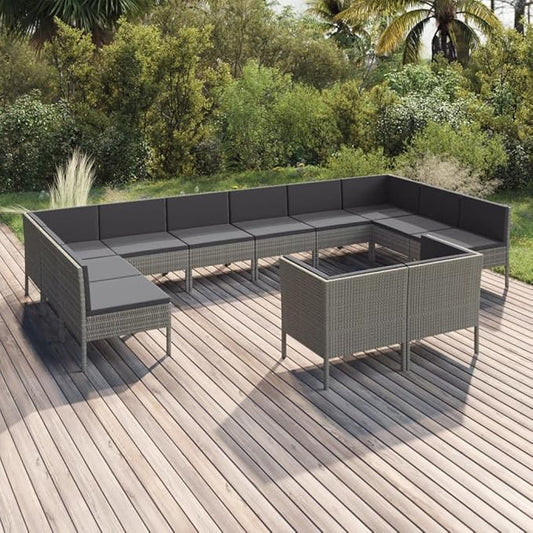12 Piece Patio Lounge Set with Cushions,Patio Sofa,Outdoor Daybed,Outdoor Furniture Sets,Patio Seating,Patio Conversation Sets,Modern Set,Patio Furniture Set,Front Porch Furniture Poly Rattan Gray