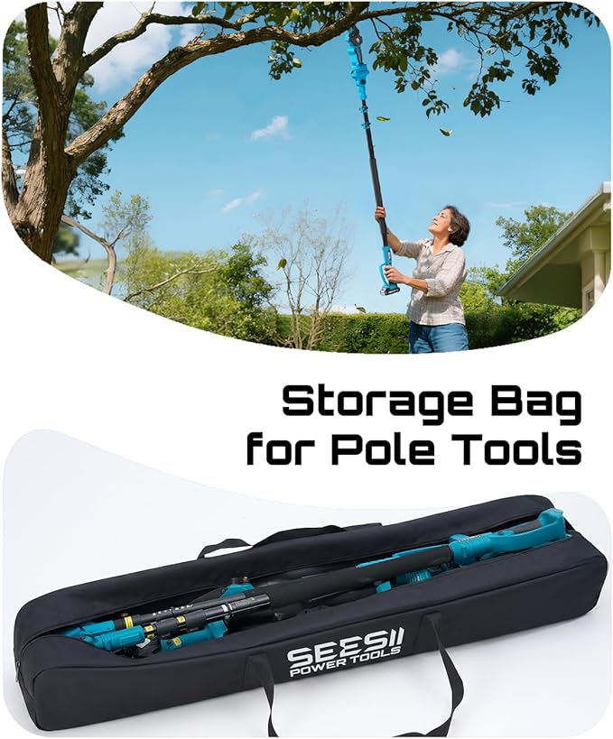 SEESII Universal 55-Inch Pole Tool Storage Bag for Detachable Pole Saws, Pole Hedge Trimmers & Pruners, Fits Collapsed Sections up to 55 in, 600D Water-Resistant Carrying Case, Black