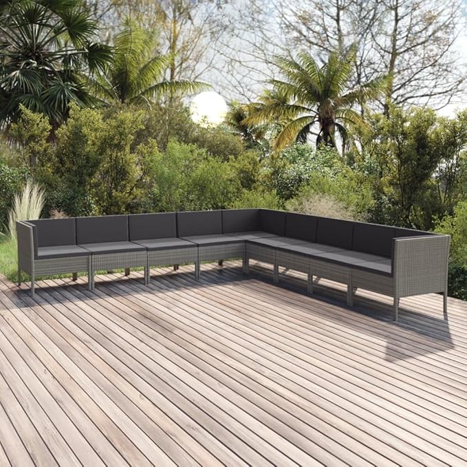 Patio Lounge Set with Cushions,Patio Furniture Sets,Patio Conversation Sets,Outdoor Furniture Sets,for Garden,Backyard,Outdoor,9 Piece Poly Rattan Gray
