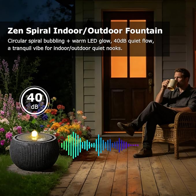 Water Fountain Outdoor Zen Garden Water Feature Outdoor Sphere Fountains for Patio, Deck, Yard, Porch, Home Decor,11.8" Lx11.8 Wx11 H