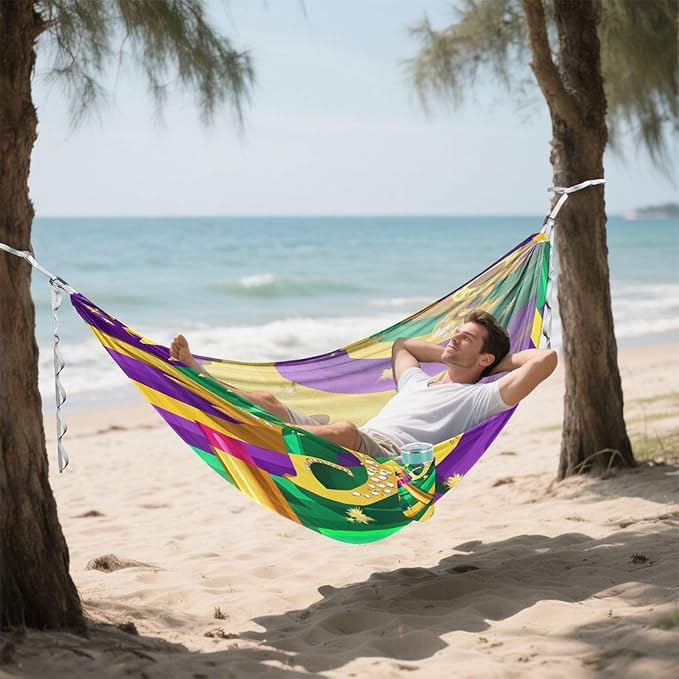 Mardi Gras Carnival Jewelry Feather Lipstick Outdoor Hammock with Tree Straps Tree Hammock for Outside Beach Patio Garden