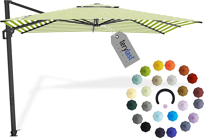 Midtown Umbrellas 9 x 9 Ft Outdoor Cantilever Patio Umbrella w/Terylast Pear Stripes Fabric - Rotate 360° Offset Patio Umbrella, Deck Patio Umbrella, Backyard Umbrella & Garden Umbrella - Black Frame