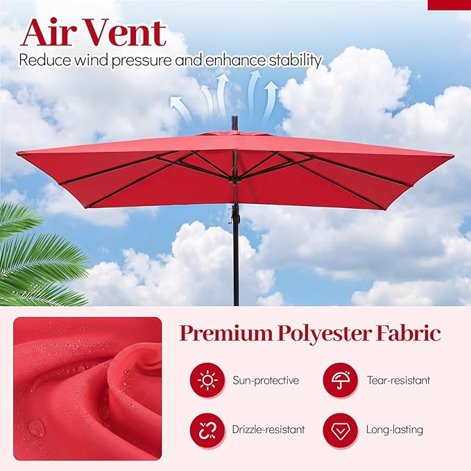 Tangkula 8x8 FT Patio Umbrella with Base Included, Square Offset Cantilever Outdoor Umbrella with 360 Degree Rotation, Crank Handle, Sandbags, 8 Ribs for Pool Deck Garden Backyard