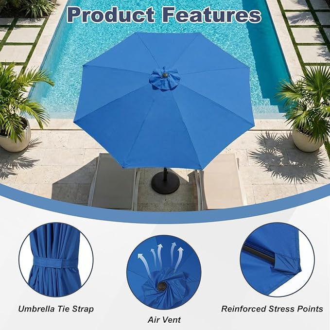 BPS Patio Umbrella Replacement Canopy for 9 ft 8 Ribs Table Umbrella, Outdoor Umbrella Replacement for Market Parasol, Canopy Only