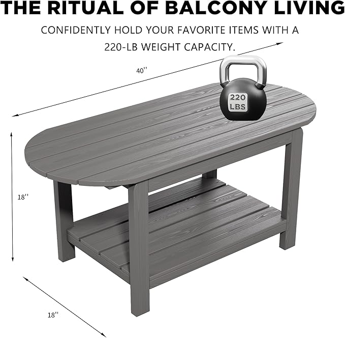 HIPS Outdoor Patio Furniture Coffee Table, All-Weather Outdoor Coffee Table, Modern Rectangle Coffee Table for Balcony, Garden, Straight Leg