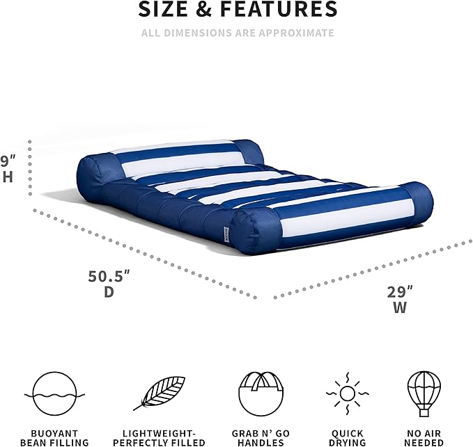 Big Joe Kona Hammock No Inflation Needed Pool Lounger with Headrest, Quick Draining Fabric, 4 feet Big