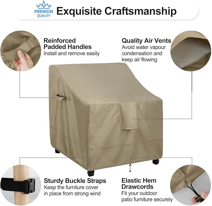 OutdoorLines Outdoor Waterproof Furniture Chair Cover - UV-Resistant Patio Lawn Chair Covers for Outdoor Furniture Windproof Heavy Duty Chair Covering, 2 Packs, 35Wx38Dx31H Inches, Camel