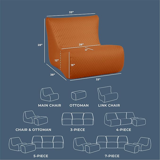 Big Joe Solvana Lounge Chair, Outdoor Weather-Resistant Cool Touch Silicone Stitched Leather, Link Chair, Honey Sand