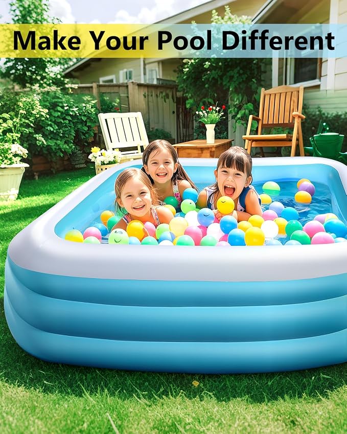 2025 Upgrade Inflatable Pool for Kids and Adults-120"*72"*22" Full-Sized Inflatable Swimming Pool Leakproof Blow Up Above Ground for Backyard Outdoor Garden Summer Water Party Blue