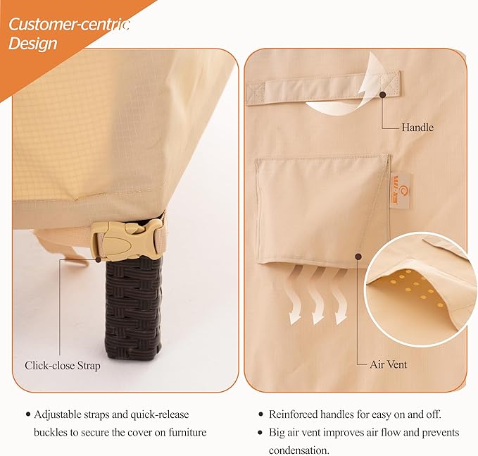 WJ-X3 Ripstop Outdoor Patio Chair Cover, Heavy-Duty Waterproof & UV-Resistant Furniture Cover for Adirondack/Tolix Chairs, 34W x 36D x 36H, Beige&Coffee, 1-Pack
