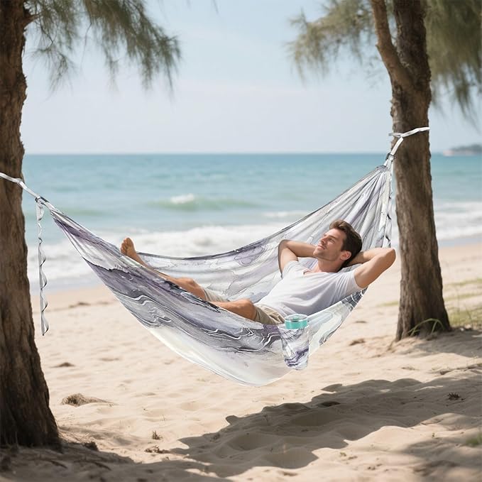 Hammocks for Outside Abstract Marble Pattern Camping Hammock Portable Hammocks with Tree Straps and Carry Bag Camping Accessories for Hiking Beach Outdoor