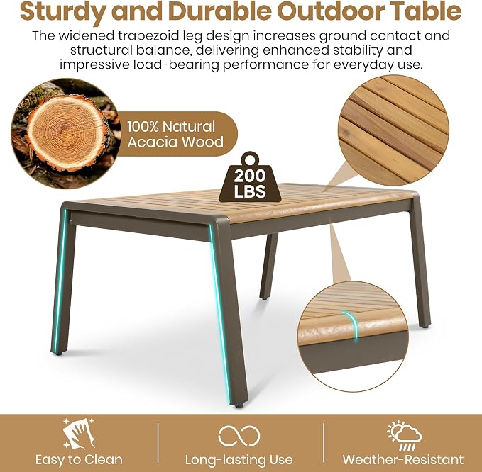 6-Piece Outdoor Patio Furniture Set,Steel Frame Sofa Set with 3-Seat Couch, 2 Armchairs,2 Ottomans & Acacia Wood Coffee Table, Cushioned Seating for Backyard, Garden,Poolside (Cream Beige#56)