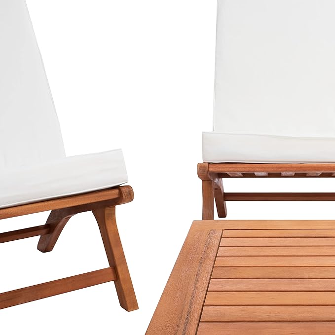 SAFAVIEH Outdoor Collection Chaston Natural Wood/Beige Cushion 4-Piece Conversation Patio Set