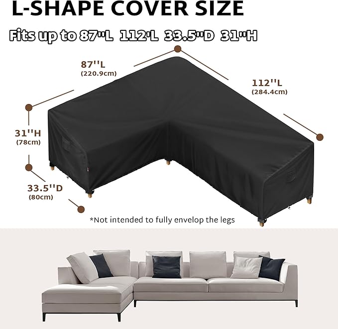 iBirdie Outdoor Patio Furniture Cover fit 87" x 112", 85" x 110", 84" x 108" L-Shaped Sectional Sofa, Waterproof Weatherproof Heavy Duty 600D Garden Cover for Outside L Shape Couch
