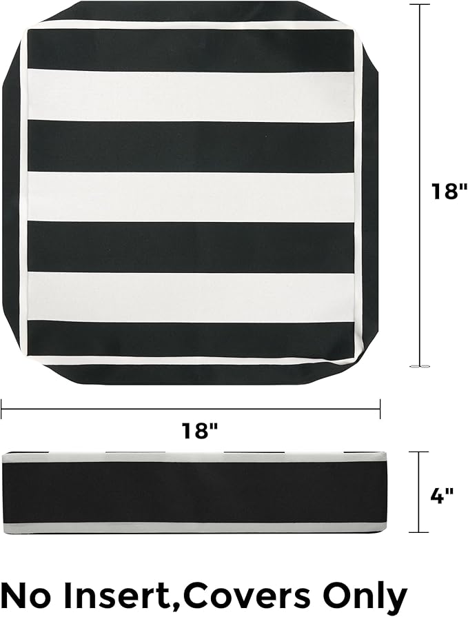 FUNHOME Outdoor Cushion Covers 18 x18 x4 inch,Set of 2,Non-Slip Grips Bottom,Chair Cushion Covers for Garden Patio Furniture Seat,Waterproof&Fade-Resistant Slipcover Only,No Insert(Black White)