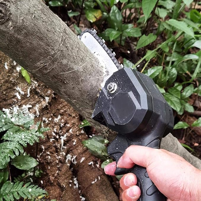 Mini Electric Chainsaw, Rechargeable Handheld Pruning Cutting Tool for Wood Trimming Silver Aluminum Alloy 28cm Chain 13 x 3.2 x 0.3cm Guide Rod 1 Set