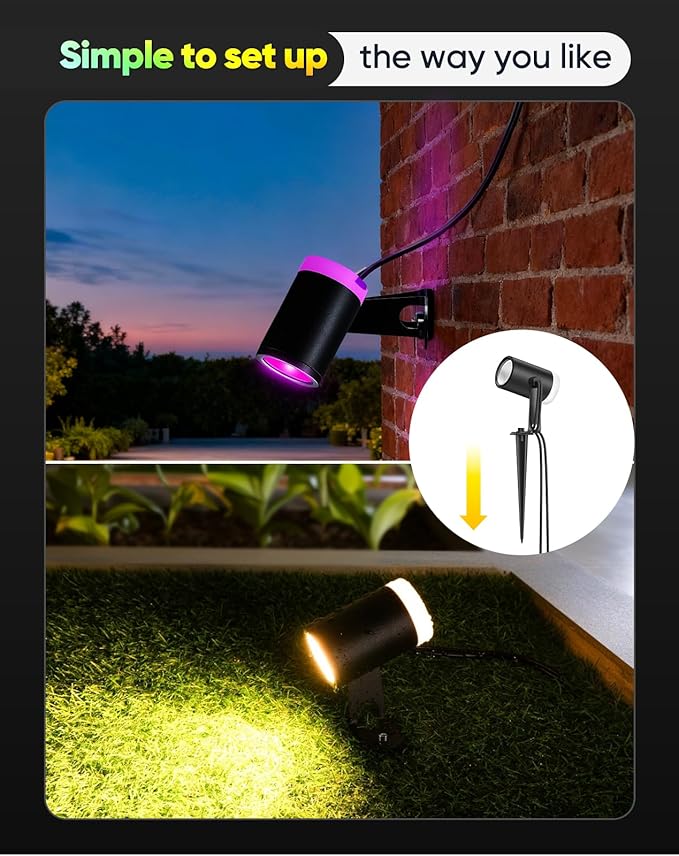 GZBtech Waterproof Landscape Spotlights, 24V RGB+IC+CCT Color Changing Outdoor Pathway Lighting, App&Remote Control Work with Alexa, Aluminum Dimmable LED Spot Light for Garden Yard Decor, 6 Pack
