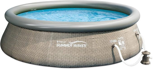 Summer Waves 14 Ft x 36 in Quick Set Above Ground Inflatable Outdoor Swimming Pool with Filter Pump, Ladder, and Filter Cartridge