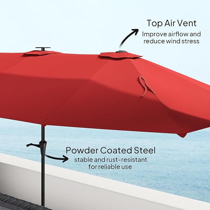 Outsunny 13ft Large Patio Umbrella with Solar Lights, Rectangular Double-Sided Outdoor Market Umbrella with Crank Handle and 48 LED Bulbs for Garden, Pool and Backyard, UPF 30+