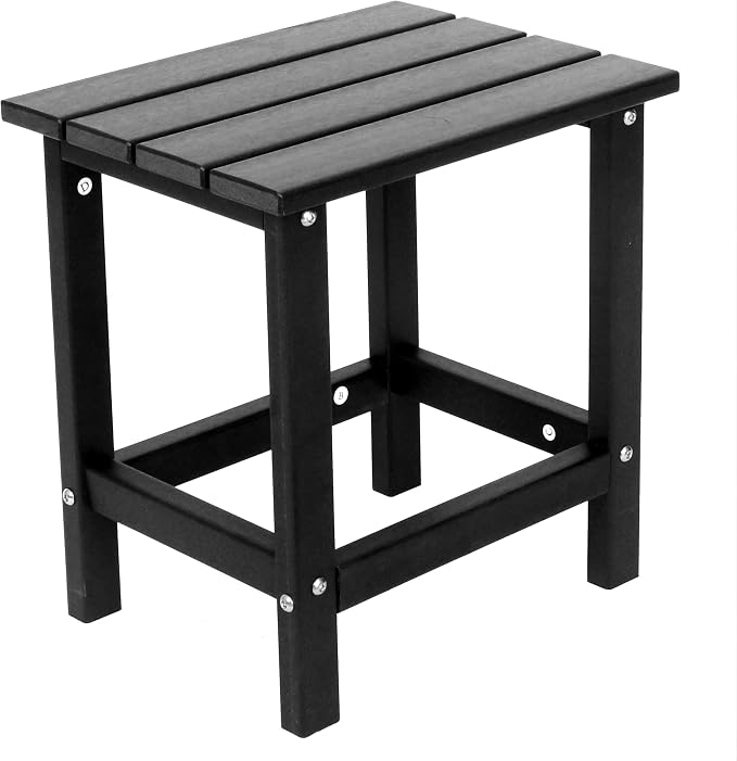 AMILY HDPE Outdoor Side Table, Weather Resistant Patio End Table, Heavy Duty Rectangle Side Table for Garden, Balcony, Poolside, Easy Assembly (Black)