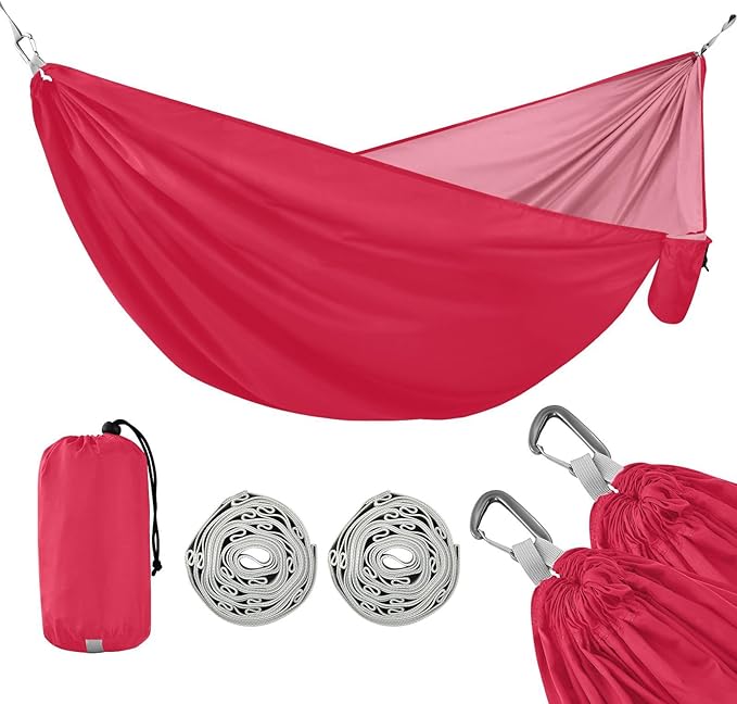 Bright Red Solid Color 330lb Capacity Camping Hammock with Hanging Rope Fabric Hammock for Camping Travel Accessories Silla hamacas para adultos