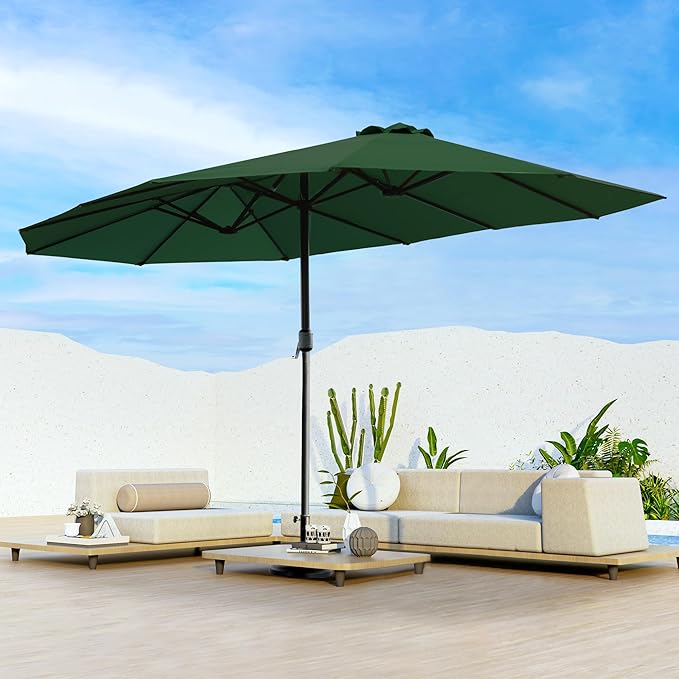 15ft Umbrella Outdoor Patio - Double-Sided Large Market Rectangle Umbrellas with Crank Handle for Patio Garden Yard Pool (No Base)