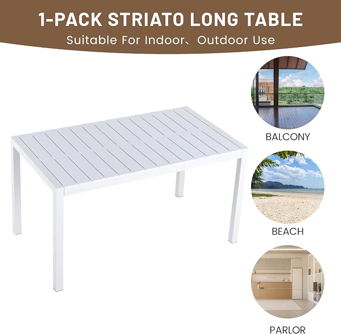LUMISOL 5 Piece Outdoor Dining Table Set, All Weather Rectangular Table and Chairs Set with Striped Color Block Chairs and Sturdy Metal Legs for Garden, Backyard, Poolside, Yellow+Green+Orange