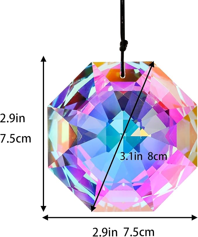 3inch Rainbow Sun Catcher Crystals for Windows AB Colored Large Prisms | Crystal Octagonal Beads Sun Catcher Prisms Indoor Outdoor Home Garden Hanging Decor Glass Ornaments For Christmas Tree